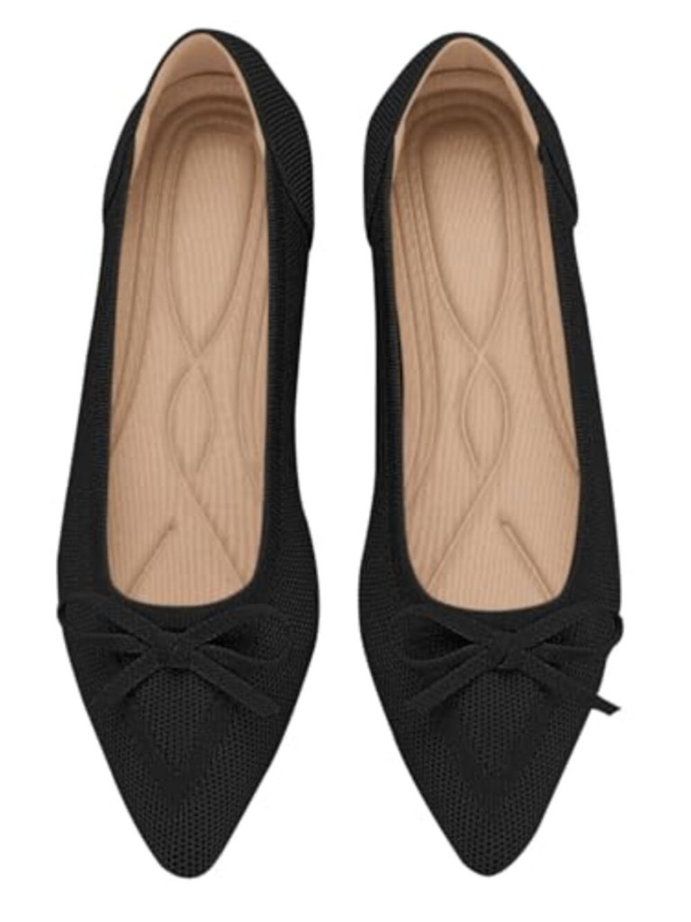Women's Bow Knit Ballet Flats Pointed Toe Slip On Comfortable Dressy Work Shoes